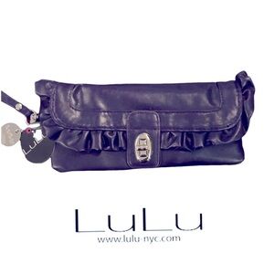 Lulu NYC Vegan Wristlet Fully Lined with Ruffled Edge/Wrist Strap- NWT, Purple